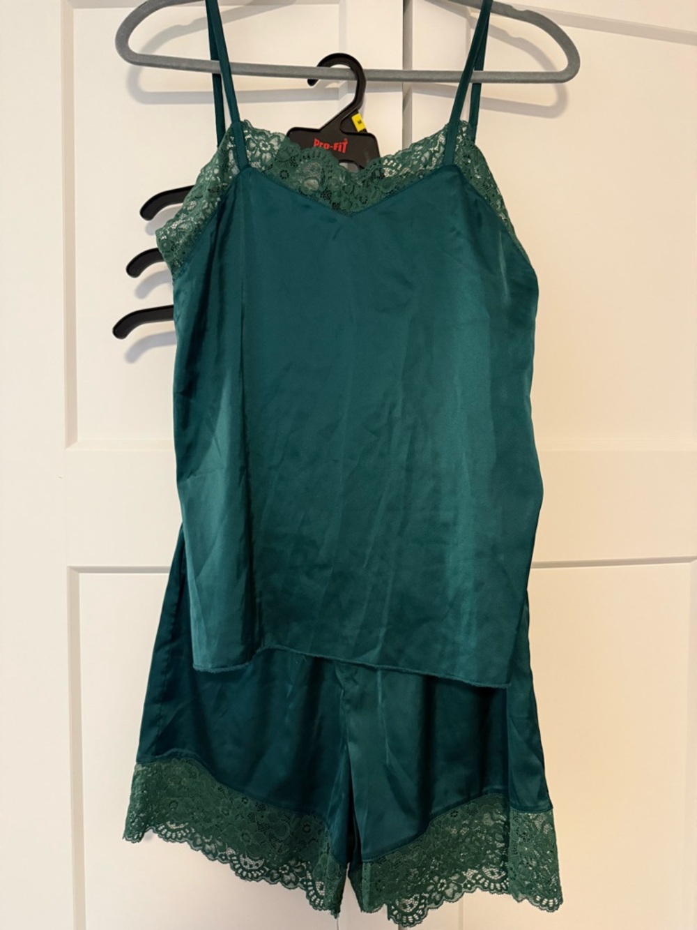 Silky Lace Trim Cami & Short Set - Emerald Green